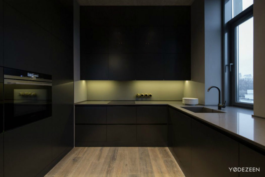 Dark Apartment in Kiev Maximizes Space With Reflective Surfaces
