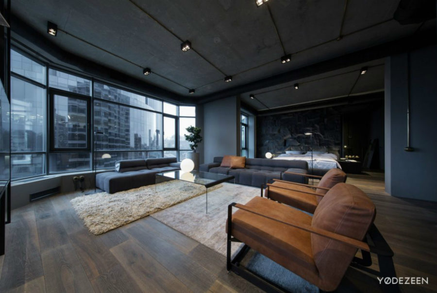 Dark Apartment in Kiev Maximizes Space With Reflective Surfaces