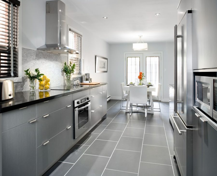 kitchen with light gray tile floor
