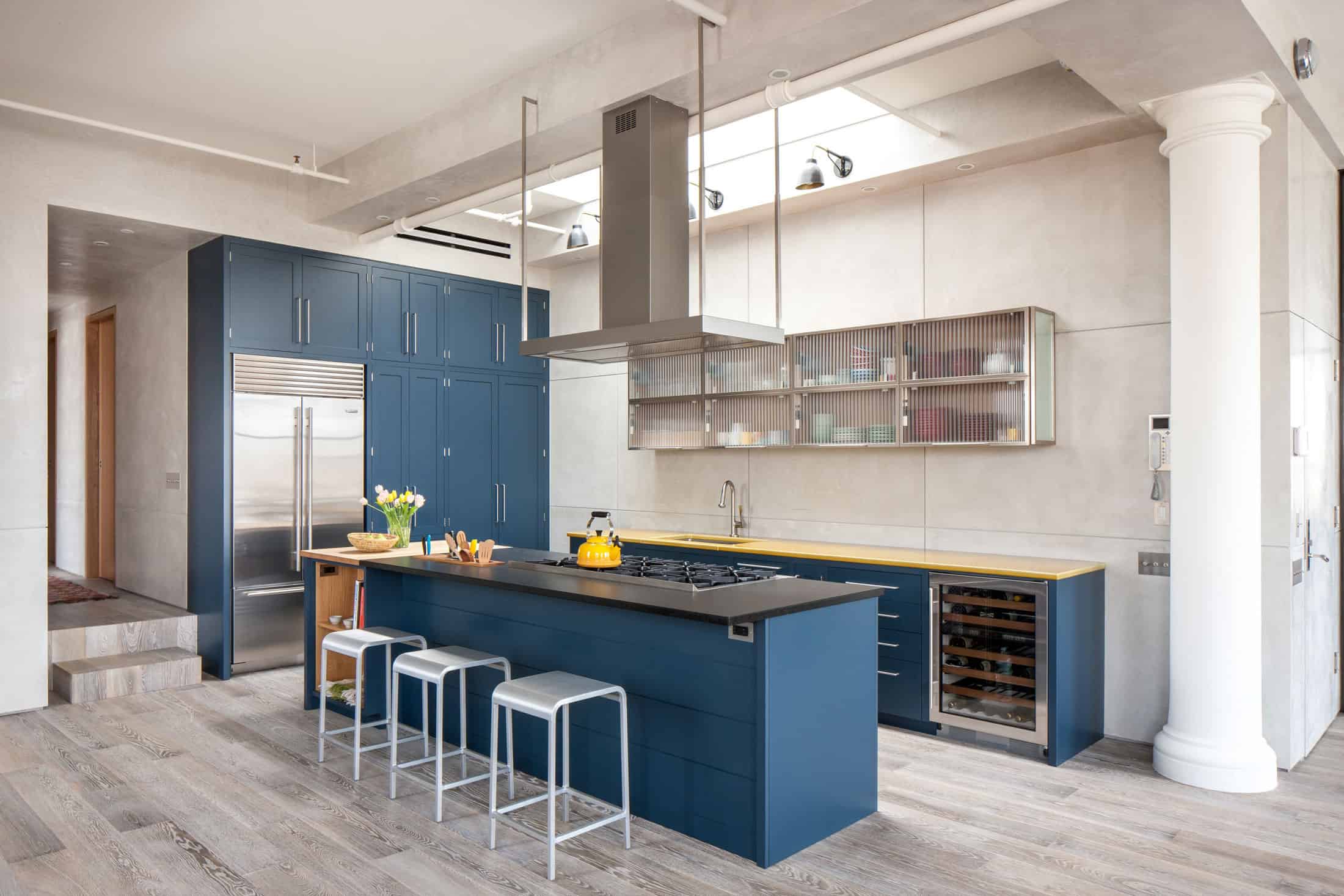 Royal Blue Kitchen on Light Color Floors is a Modern Contemporary Dream