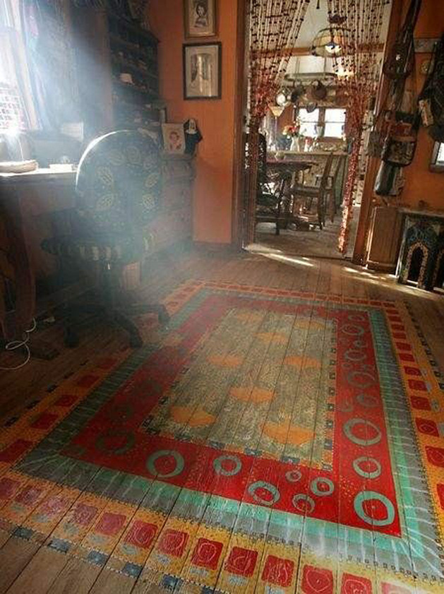 painted floor rug wood floors bedroom stencil designs bohemian