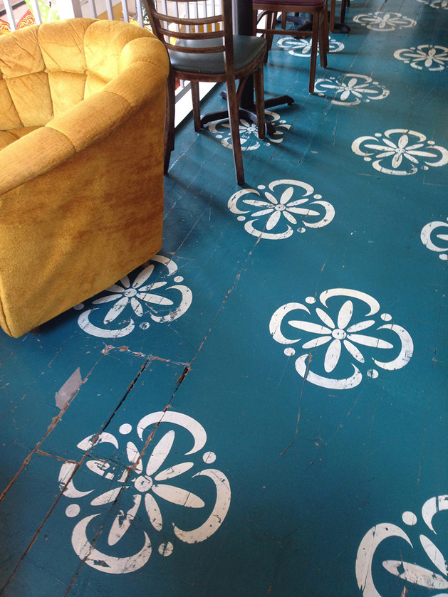 floor painted stencil wood stenciled floors stencils rug porch paint designs patio kitchen teal concrete colors