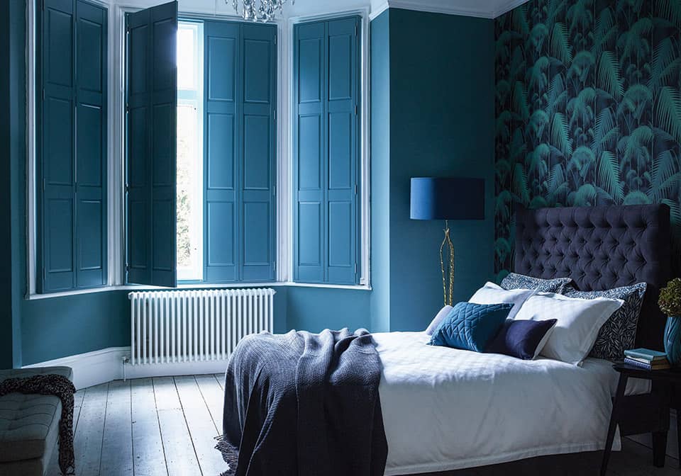 Blue bedroom shutters