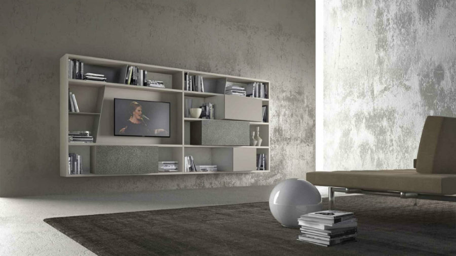 CrossART wall-mounted TV bookshelf from Presotto