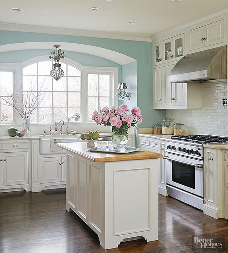 Mint and Ivory Kitchen with Dark Floor