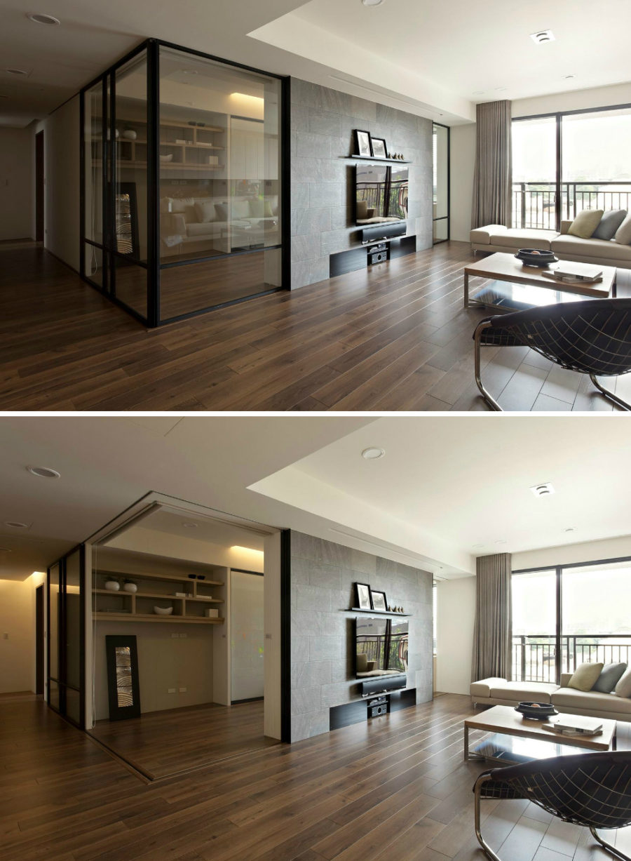 Retractable interior walls in apartment design