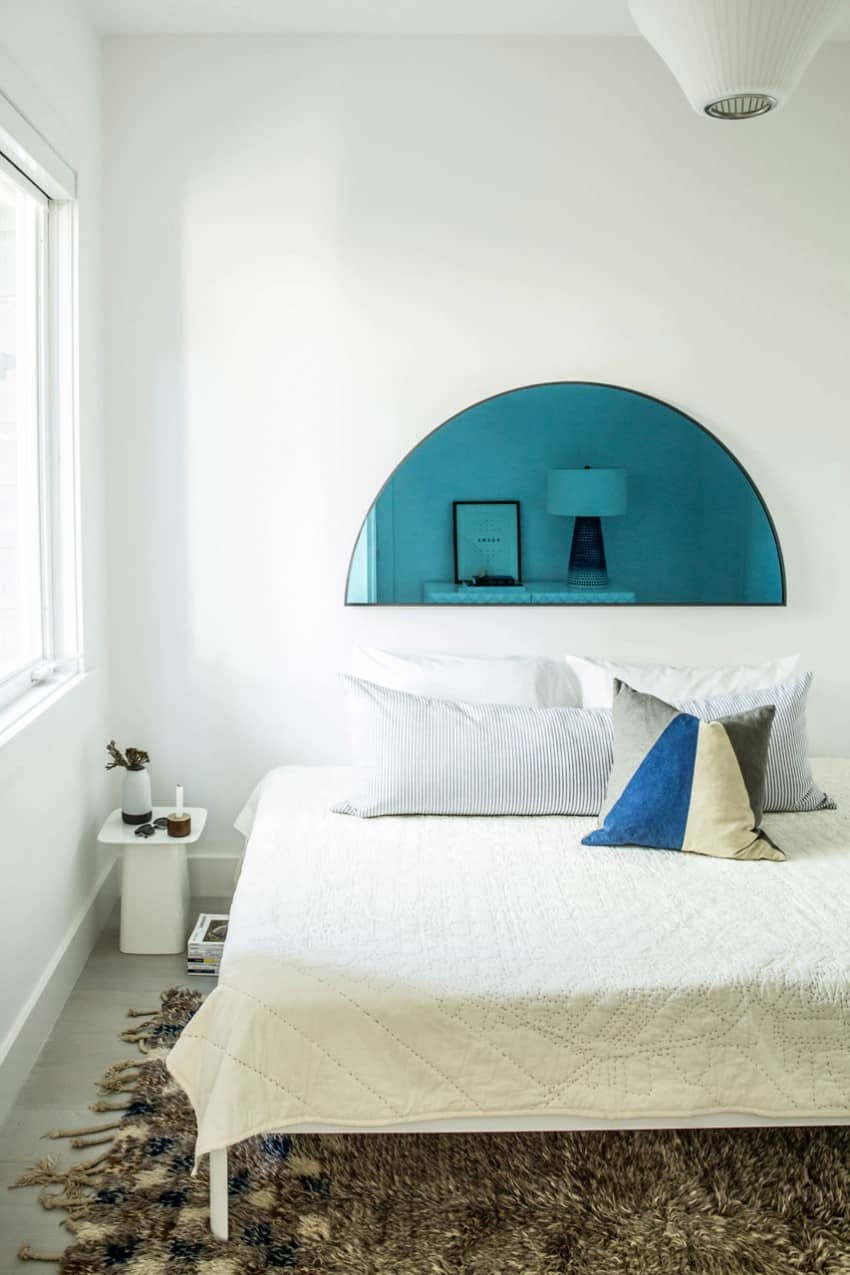 Scandinavian bedroom with bright accent