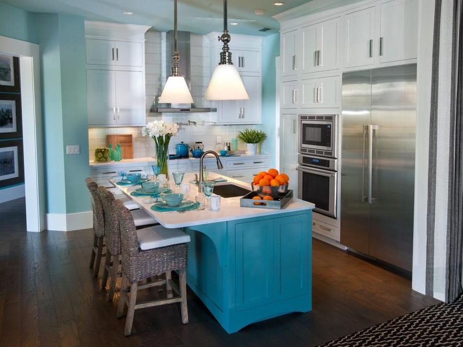 White Teal and Turquoise Kitchen