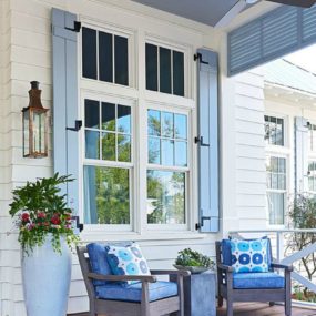 light blue window shutters 285x285 Fresh Summer Looks on Modern Shutters