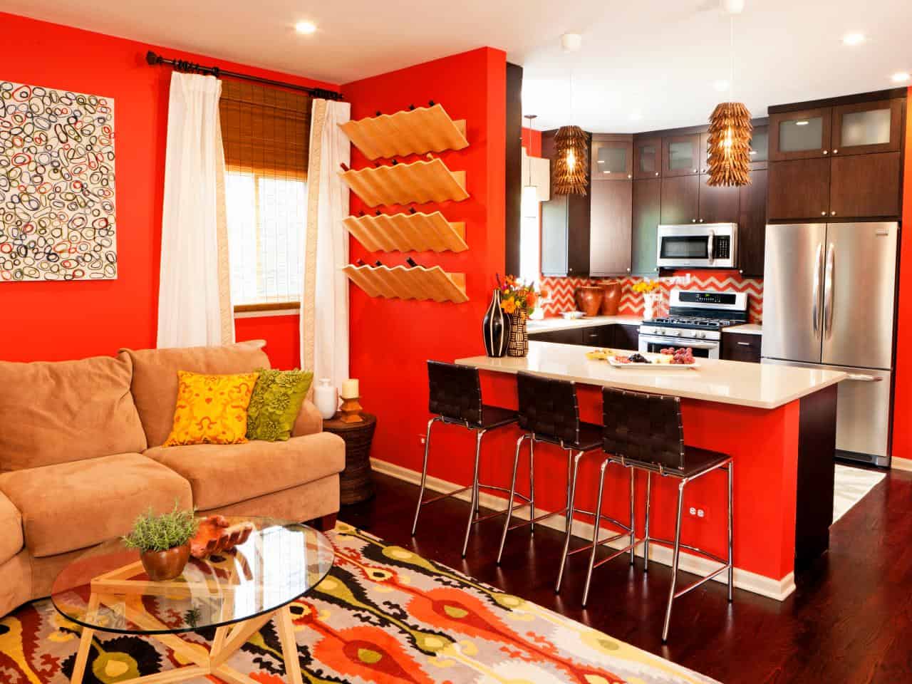 orange red and beige room