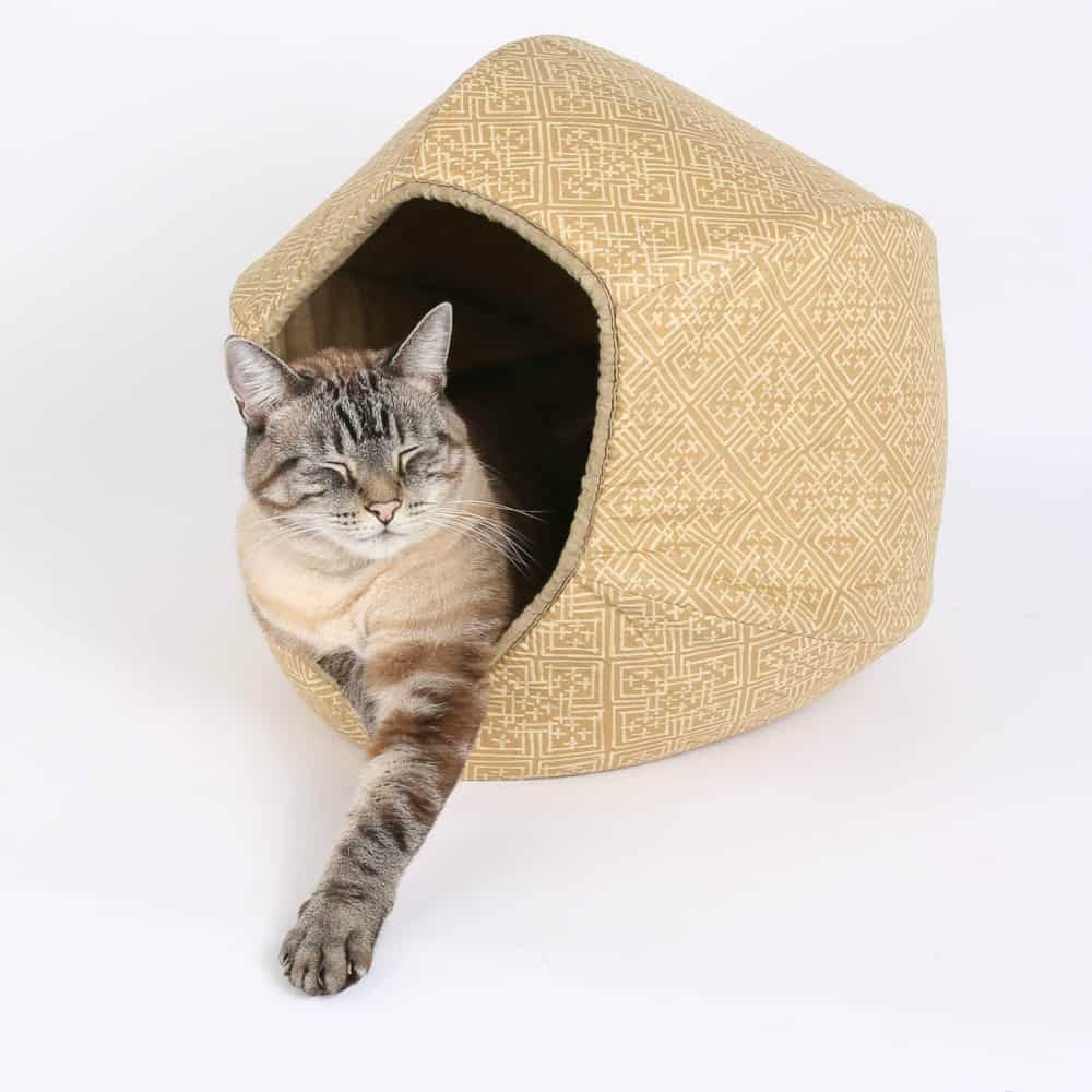 Modern Cat Bed in Neutral Ecru Celtic Knot by Cat Ball LLC