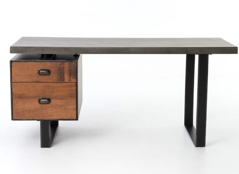 Clapton Industrial Concrete + Wood Desk with File Drawer