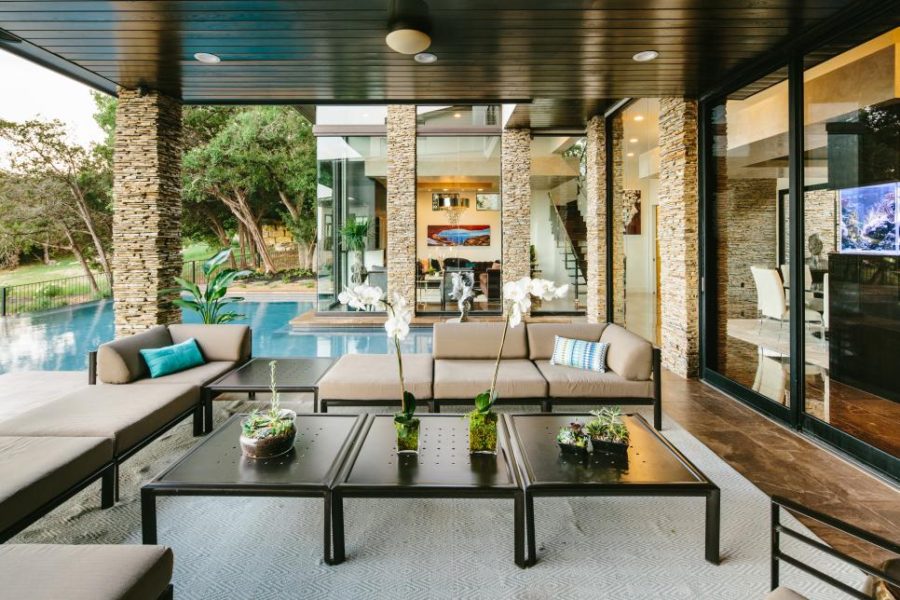 Covered patio near pool