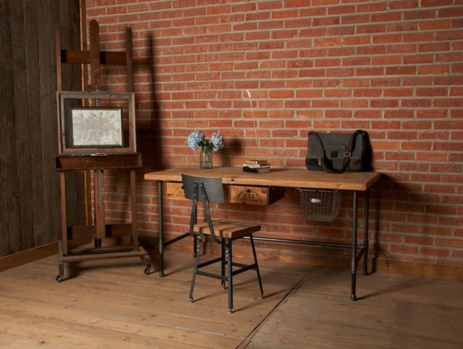 Industrial reclaimed wood desk with pipes legs