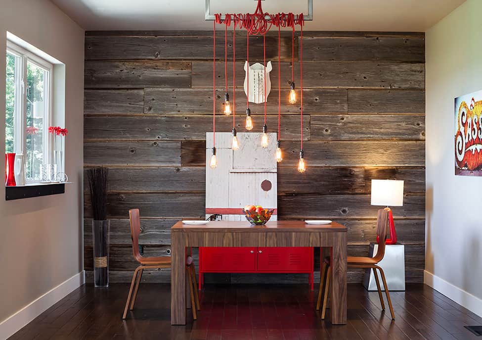 Mid-century modern dining room with rustic decor elements