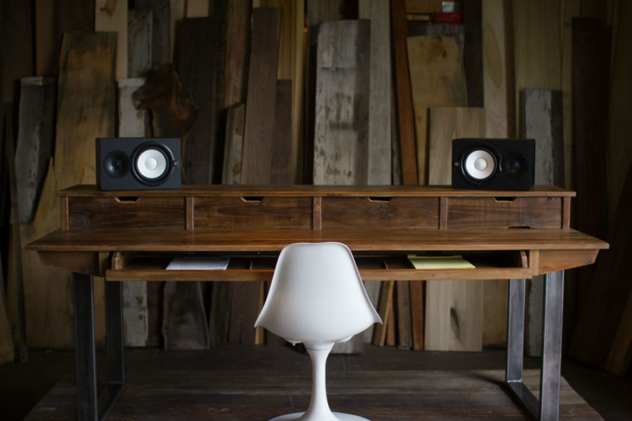 Studio Desk For Audio + Video Production With Keyboard Workstation Shelf And Rack Units