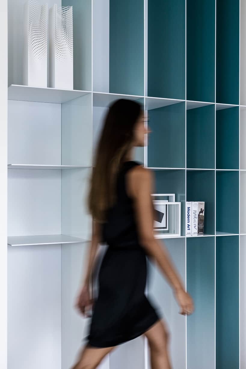 Color gradient decorates a bookcase