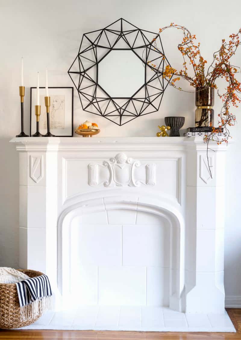 Graphic fall mantel decor