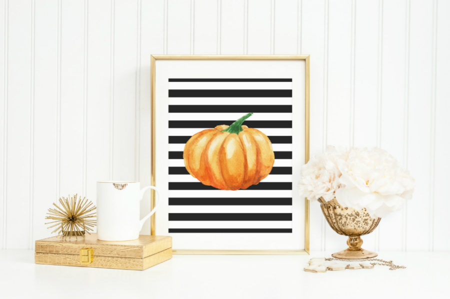 Halloween Art Print Watercolor Pumpkin