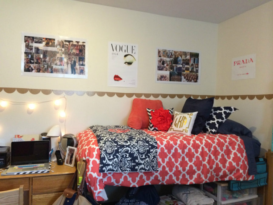 High bed in dorm room decor