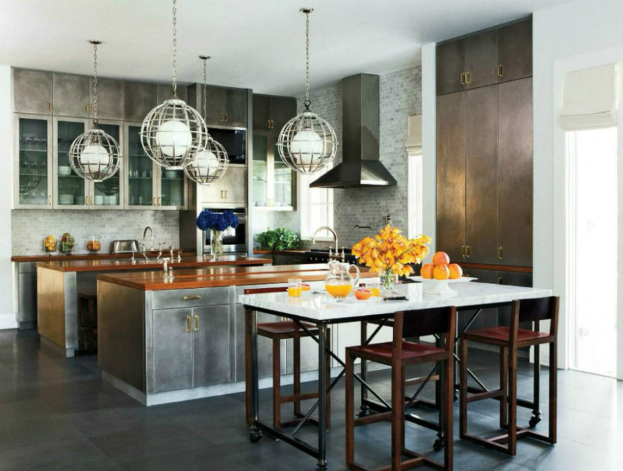 Industrial chic kitchen decorated for fall