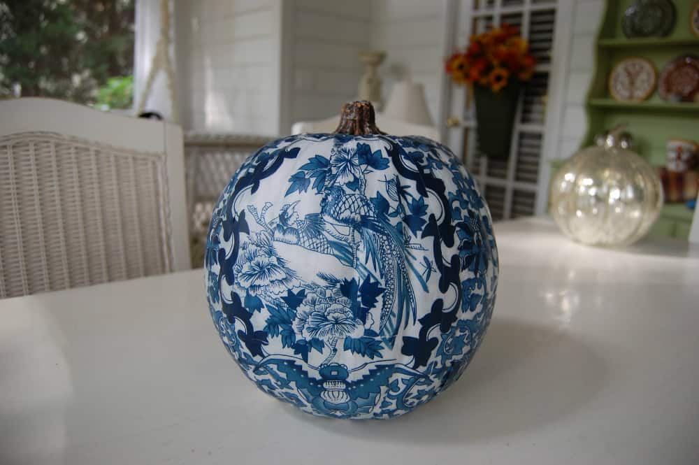 Pumpkin blue porcelain decoupage