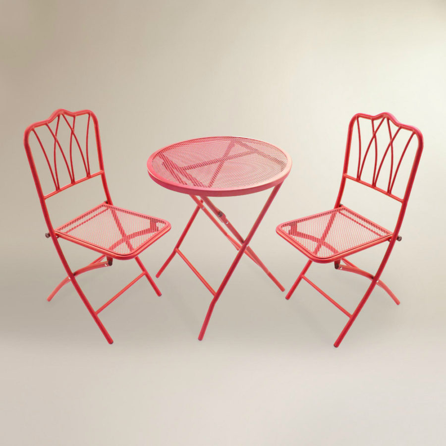 Red Metal 3-Piece Outdoor Bistro Set