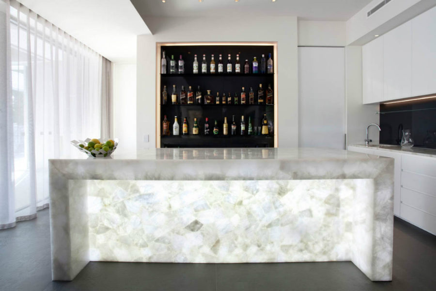 Touch Wood Cabinetry white quartz kitchen island