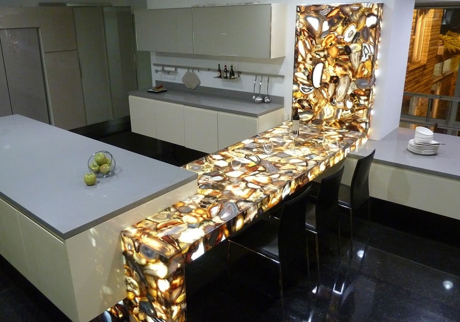 Backlit brown agate kitchen countertop