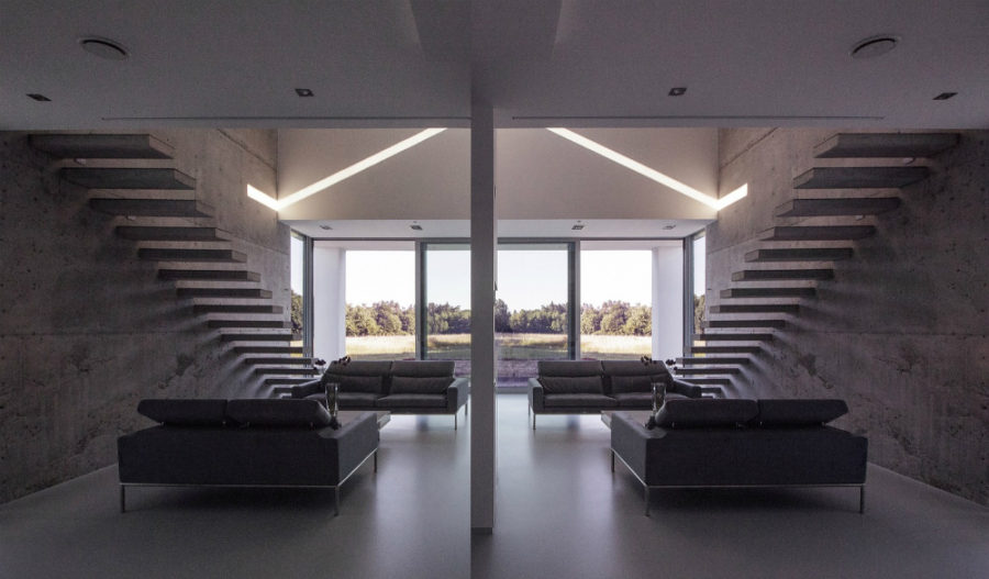 Light built into concrete 900x527 Modern Eco House in Poland Makes The Most of Its Location