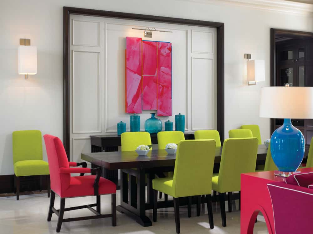 Bright artwork in a bright dining room