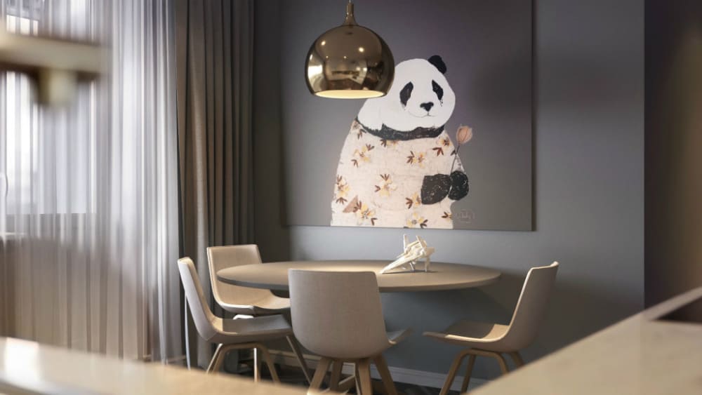 Cute panda artwork for a stylish grey dining room