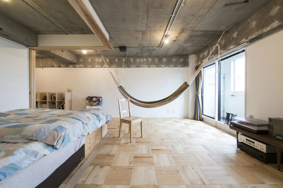 Spacious bedroom with a hammock