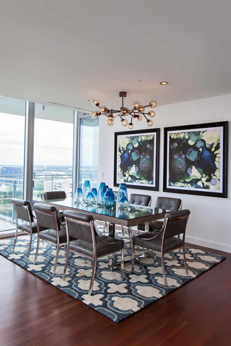 Blue contemporary dining room by Abbe Fenimore