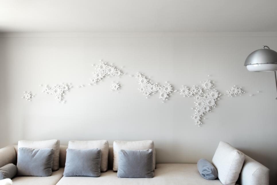 Sarah Barnard living room with sculpture wall art