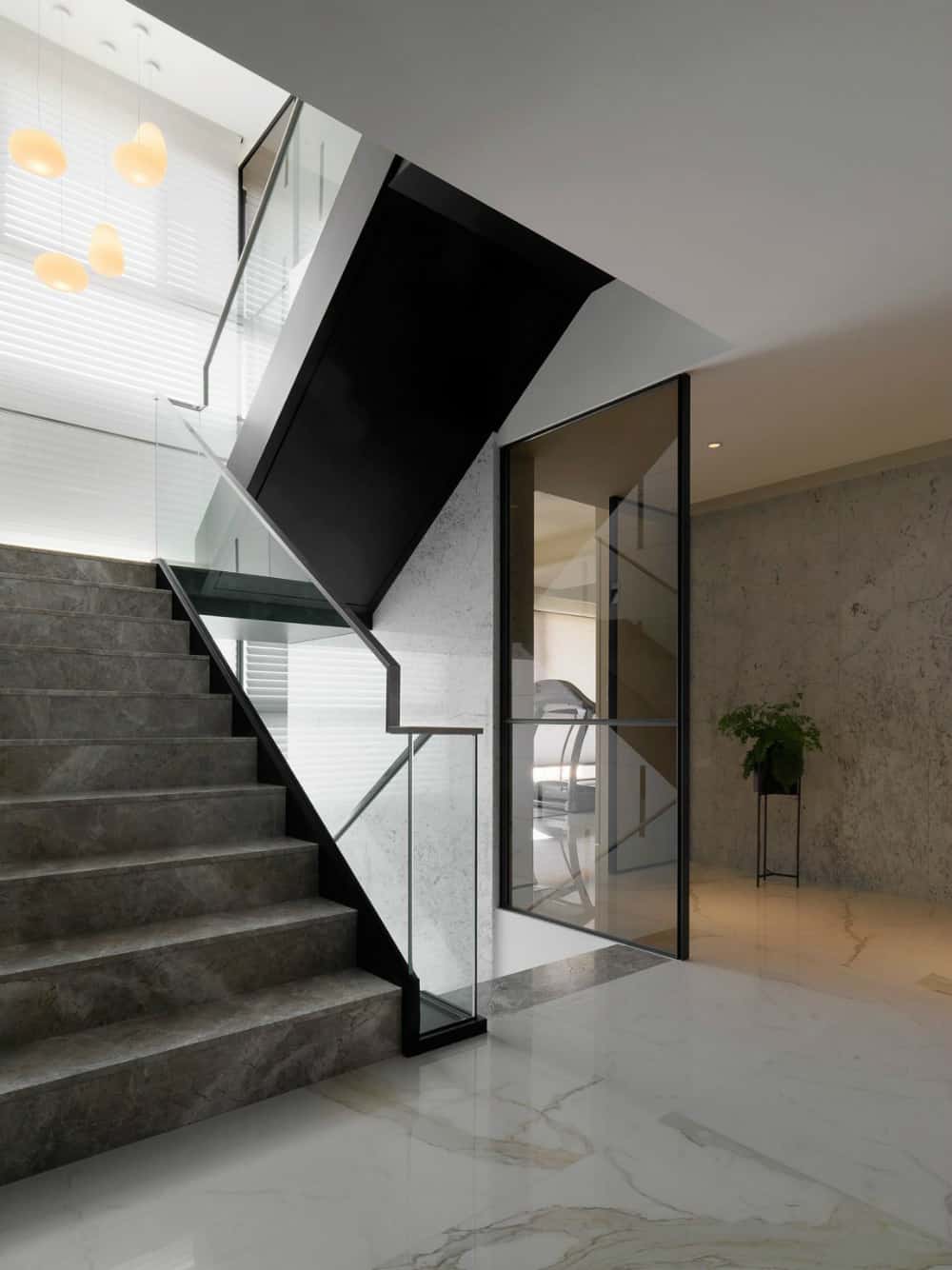 Staircase comes with glass railings