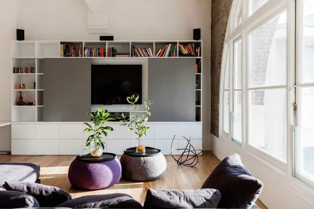 TV wall with cubby storage