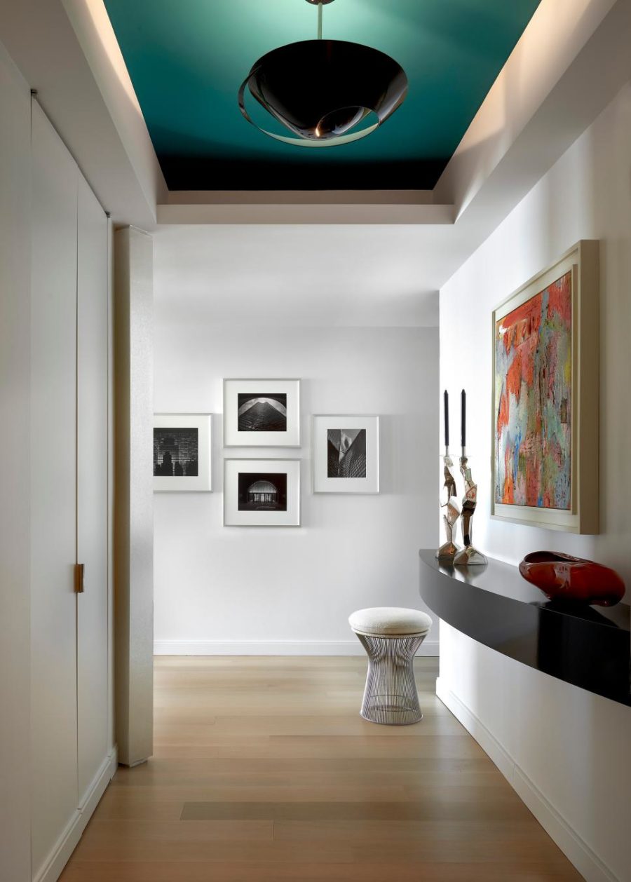 Teal ceiling hallway design by Mitchell Channon Design