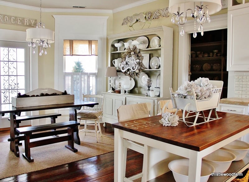 farmhouse all white kitchen and dining room