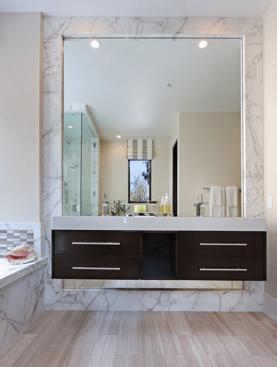 Big Bathroom Mirror Trend In Real Interiors, Large Framed Mirrors For Bathrooms