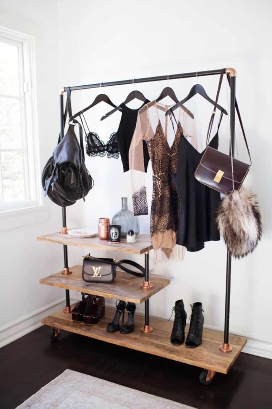Clothing rack with shelves