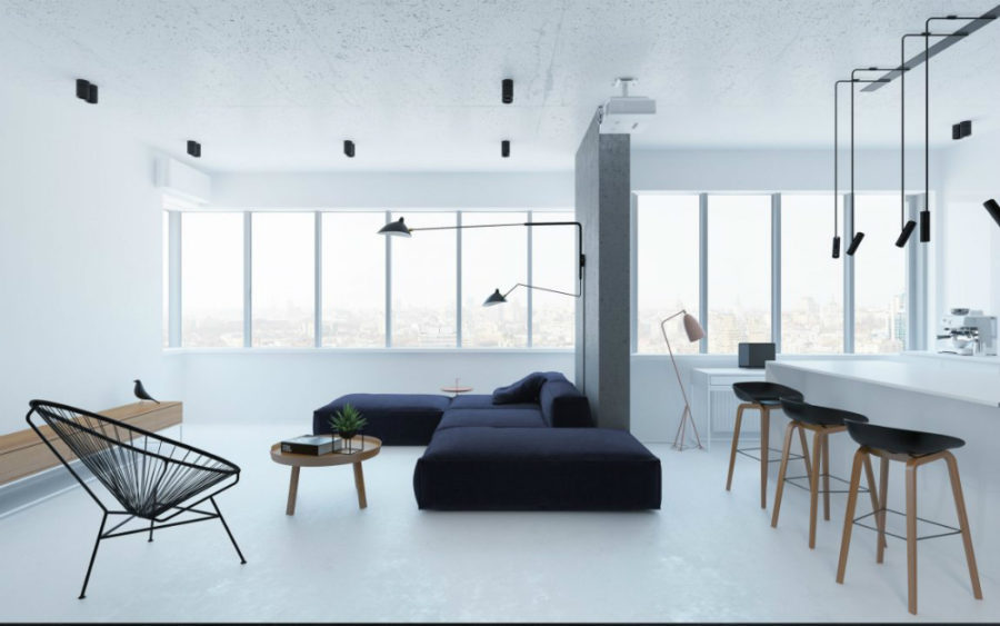 Stylish lighting accessorizes clean areas 900x563 Small Kiev Apartment Boasts Unusual Layout