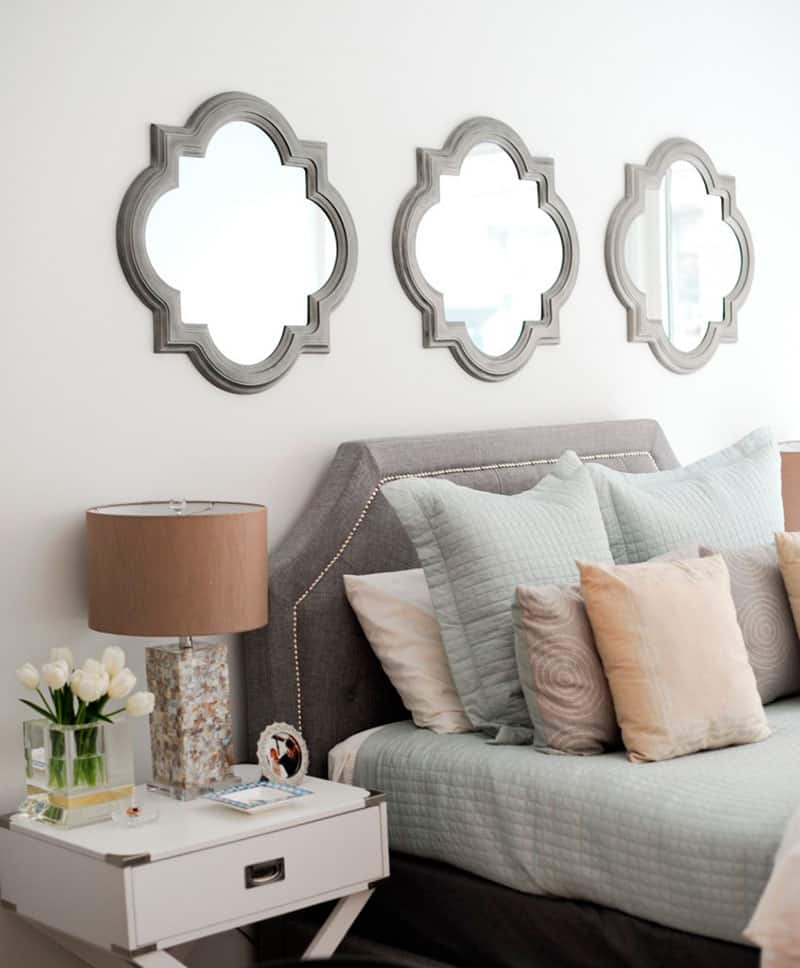 Above bed decorative mirrors