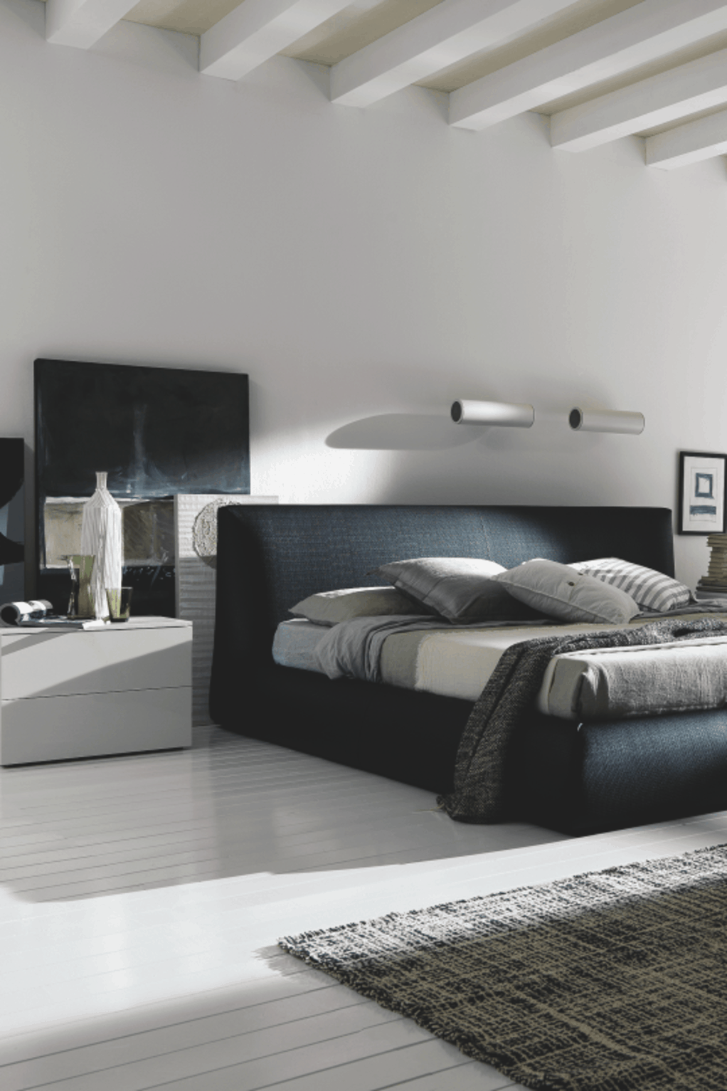Black Fabric Chunky Modern Bed