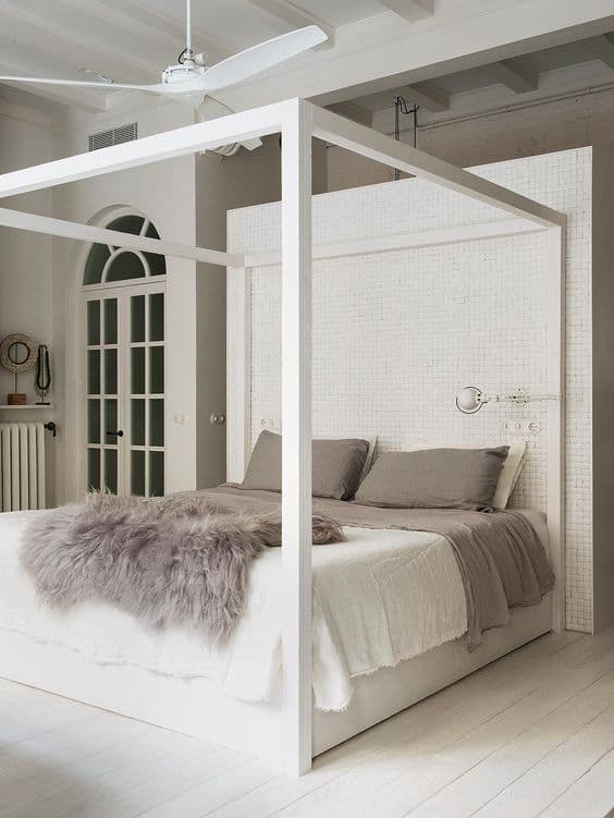 White Simple Modern Canopy Bed