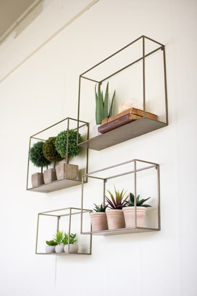 Metal shelves on the wall