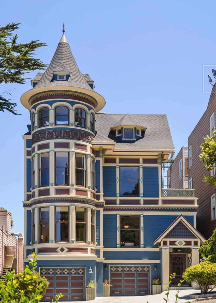 This Victorian has a large turret with a third story
