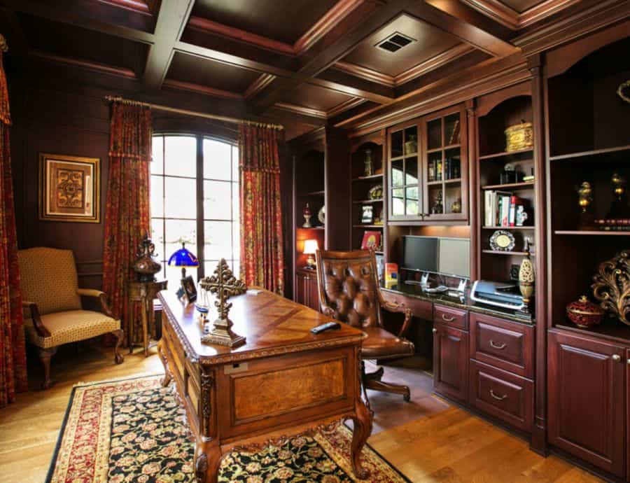 his traditional desk is the focal point of the room