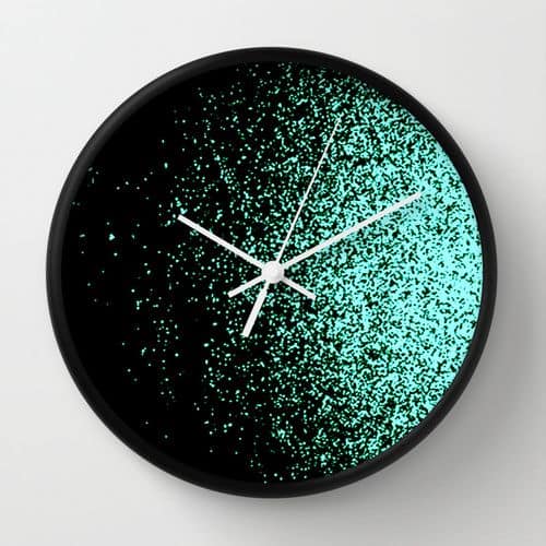 mint green sparkle and black wall clock