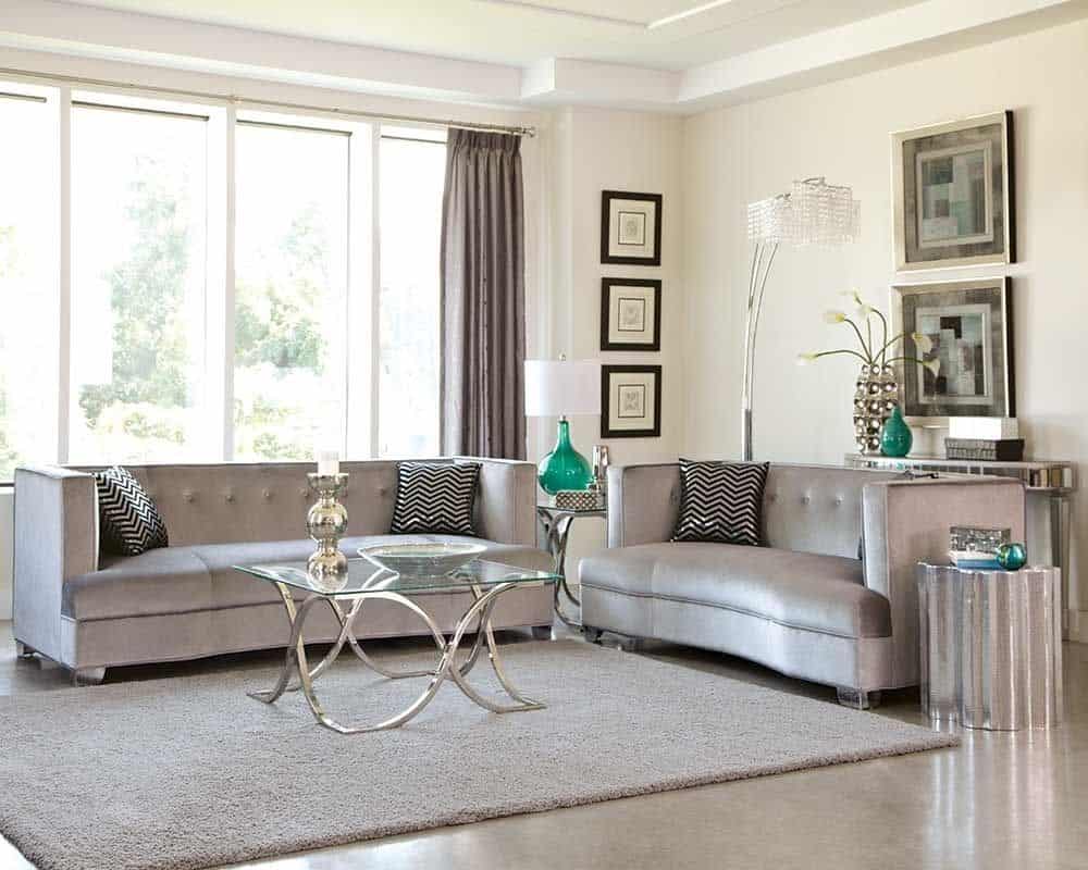 Silver velvet sofa set
